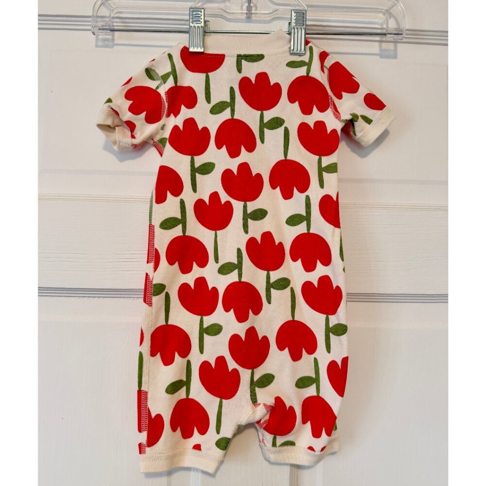Hanna Andersson Dreaming of Red Tulips Baby 2-Way Zip Shortie Sleeper 6-12 Mo. - Picture 2 of 3